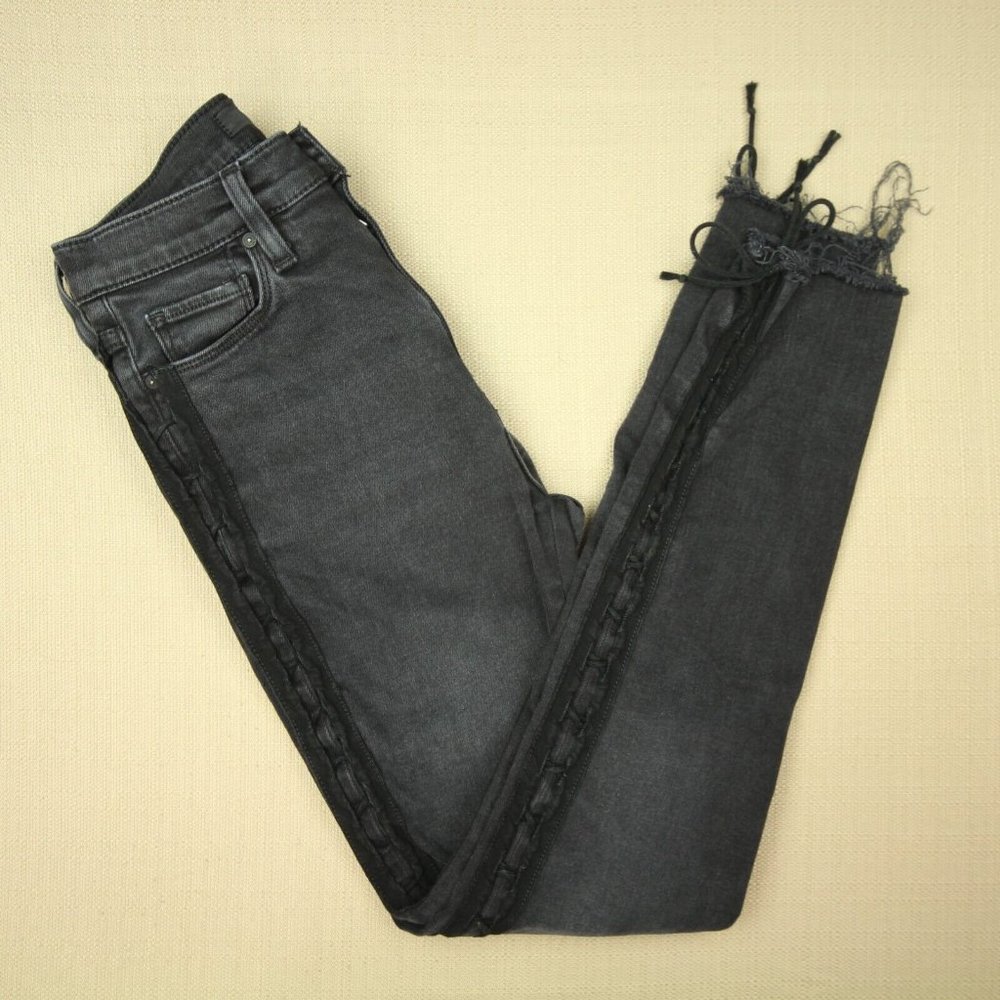 Hudson Barbara Skinny Jeans Women's Size 24 Lace Leg Fray Hem Helix Black Denim